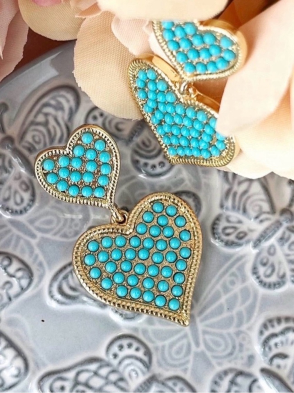 Park Lane - SPLASH - Gold Heart Drop Earrings with Turquoise Accents